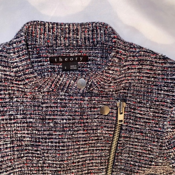 Theory - Kinde - Tweed Asymmetrical Front-Zip Moto Jacket - Size 2 - Picture 9 of 12